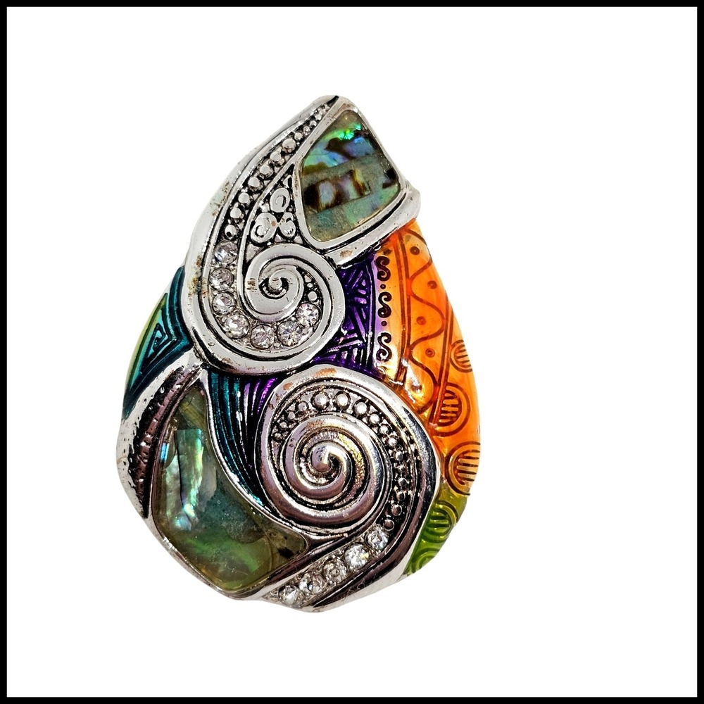 Vintage Abalone Teardrop Large Pedant Orange Green Purple Swirl Jewelry
